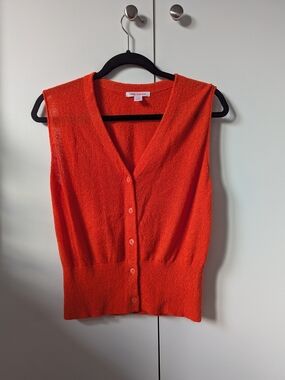 Joe Fresh Women's Sleeveless V-Neck Button Cardigan - Bright Orange